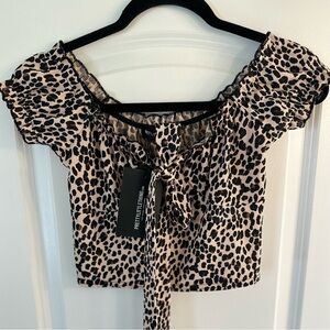 PrettyLittleThing Animal Print Tie-Front Crop Top